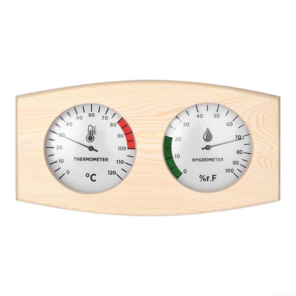 Floweringbeter Wooden Sauna Thermometer and Hygrometer 2-in-1 for Indoor Outdoor Use, Pine Wood Steam Room Gauge with 0-120C Range, Natural Finish Monitor for Home Spa Club