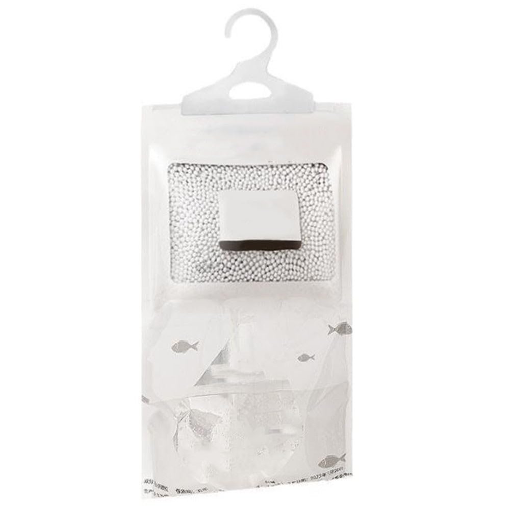 NiuLumea Dehumidifier Bag Wardrobe - 70g Moisture Absorber with Hanging Hook, Calcium Chloride Dehumidifying Pellets, 500ml Capacity, White