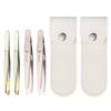4 Pieces of Stainless Steel Oblique Tweezers and 2 Pieces of Leather Case, Precise Clamping, Beauty Care Tools, Suitable for Eyebrow Trimming, Facial Fine Hair and Blackhead Treatment. view 1