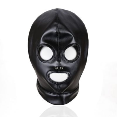dPois Unisex Latex Shiny Metallic Opened Mouth Show Eyes Face Mask Cosplay Costume Hood Headgear 4#Black F One Size