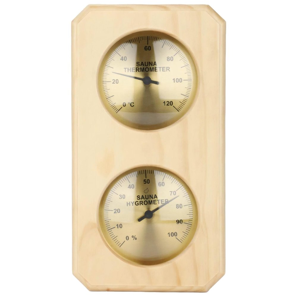 BOSREROY Temperature & Humidity Gauge for Sauna: Pine-Framed Dual Display