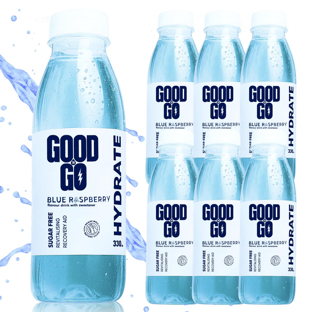 GoodToGo Hydration - Electrolyte Drink with Ginkgo Biloba | 6 x 330ml Bottles Blue Raspberry | Sugar-Free, Caffeine-Free, Vegan | Sports Rehydration & Recovery, Hydration Tablet Alternative