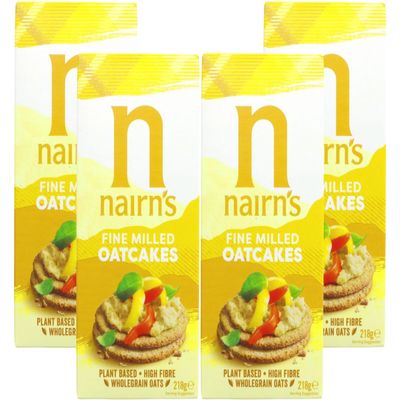 Nairns Fine Milled Oatcakes, Thin & Crispy, Wholegrain Oats, High Fibre, Vegan, Wheat Free, No Added Sugar, Healthy Snack & Bread Alternative, 218g (Pack of 4) From SuperfoodUK