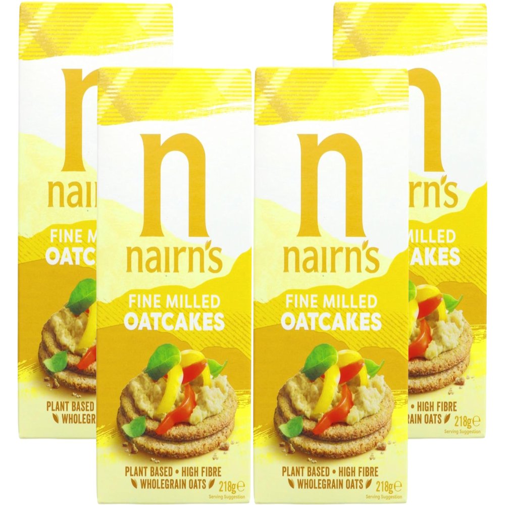 Nairns Fine Milled Oatcakes, Thin & Crispy, Wholegrain Oats, High Fibre, Vegan, Wheat Free, No Added Sugar, Healthy Snack & Bread Alternative, 218g (Pack of 4) From SuperfoodUK