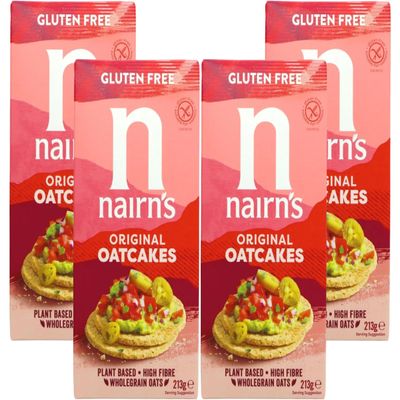 Nairns Gluten Free Original Oatcakes, High Fibre Wholegrain Oats, Vegan, No Added Sugar or Nuts, Dairy Free, Wheat Free Snack & Bread Alternative, 213g (Pack of 4) From SuperfoodUK