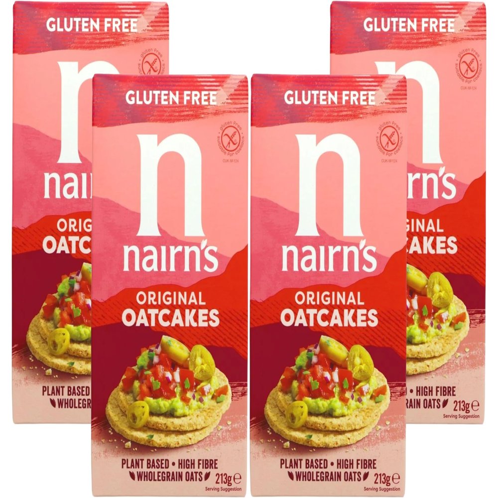 Nairns Gluten Free Original Oatcakes, High Fibre Wholegrain Oats, Vegan, No Added Sugar or Nuts, Dairy Free, Wheat Free Snack & Bread Alternative, 213g (Pack of 4) From SuperfoodUK
