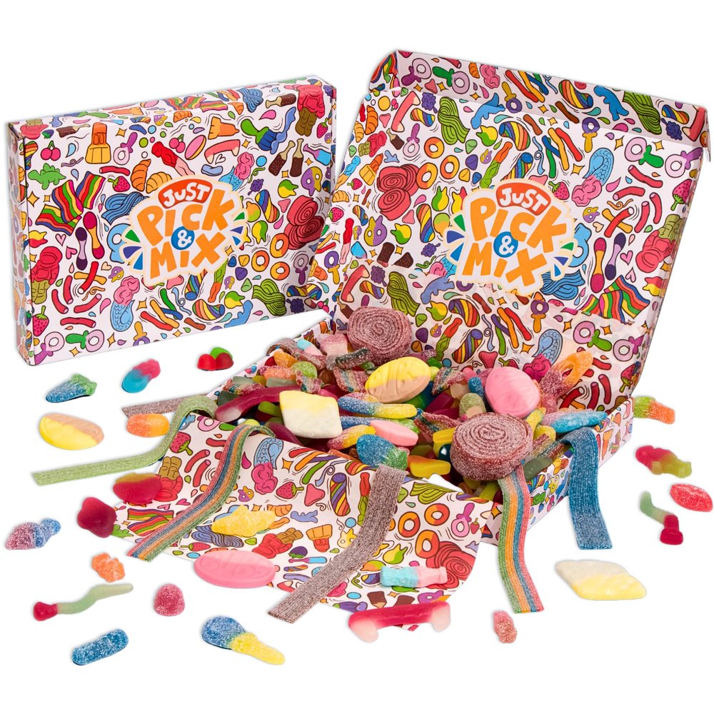 1kg Pick and Mix Sweets Gift Box for Kids Fizzy, Sour, Jelly & Gummy Sweet Hamper Birthday Sweets Bundle & Pic N Mix Box Selection Large Sweet Hamper Packed Fresh in the UK