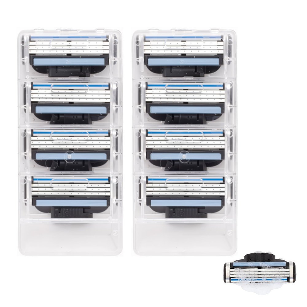 8 Pcs Razor Blades Refills with M-a-c-h-3, Razor Blades Men with 3-Layered and Double Lubrication Strip, Manual Shaver Blade for Daily Use