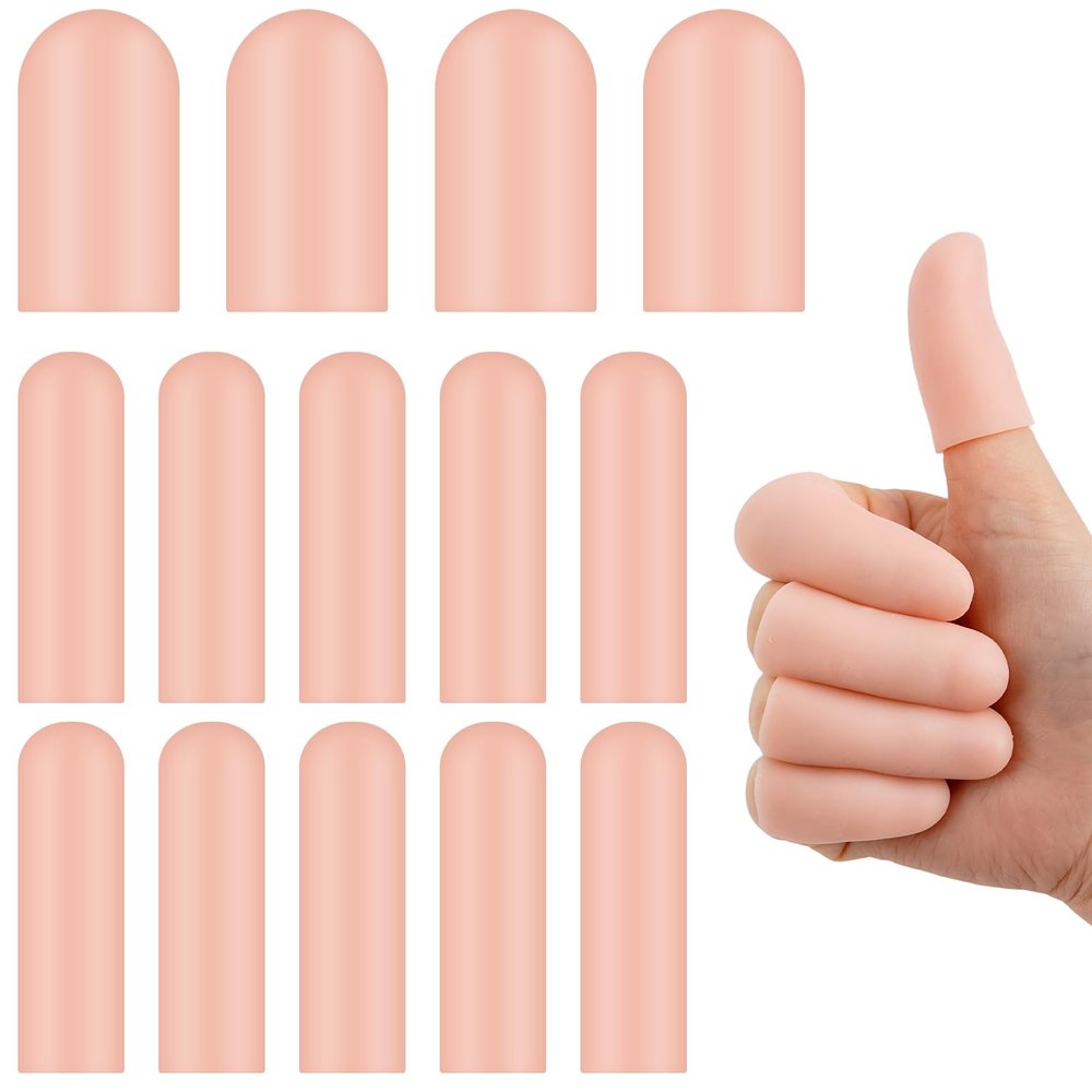 14 PCS Silicone Finger Protectors, Finger Protector Covers Waterproof Soft Fingertips Support Sleeves Rubber Thumb Protector, Reusable Elastic Finger Cots for Finger Cracking Wound Biting Protection