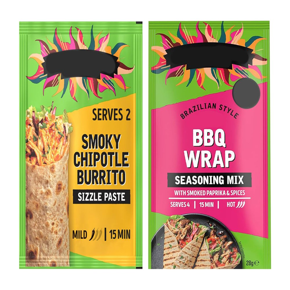 Mexican Burrito Tomato & Chipotle Paste and Brazilian BBQ Wrap Seasoning Mix, Smoky Chipotle Sizzle Paste with Smoked Paprika & Spices, Suitable for Vegetarians, Pack of 2