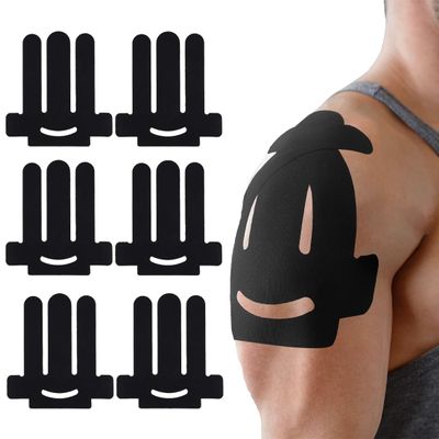 6 PCS Kinesiology Tape for Shoulder Breathable Elastic Waterproof Precut Sports Tape for Muscle Discomfort Relief Pre-Cut Kinesiology Athletic Sticker Strips Shoulder Tape for Shoulder Support (Black)