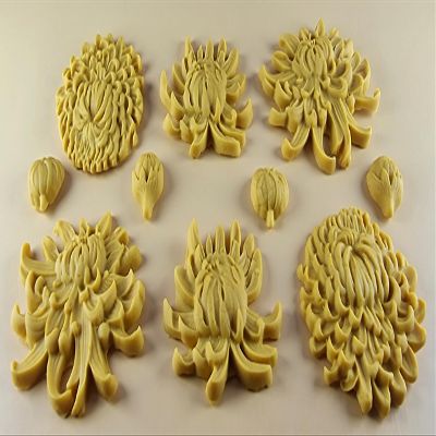 10 x Edible 3D 50mm Chrysanthemum Flower Set icing toppers, cake cupcakes T111 (Honey Gold)