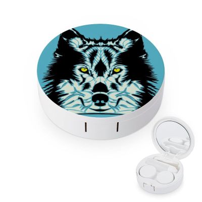 fkgvwo Contact Lens Container Blue Black Wolf Travel Contact Lens Box with Mirror Tweezers Solution Bottle