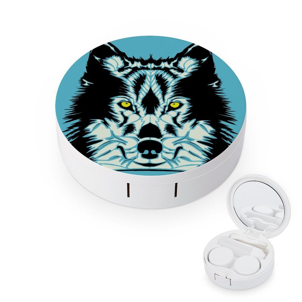 fkgvwo Contact Lens Container Blue Black Wolf Travel Contact Lens Box with Mirror Tweezers Solution Bottle