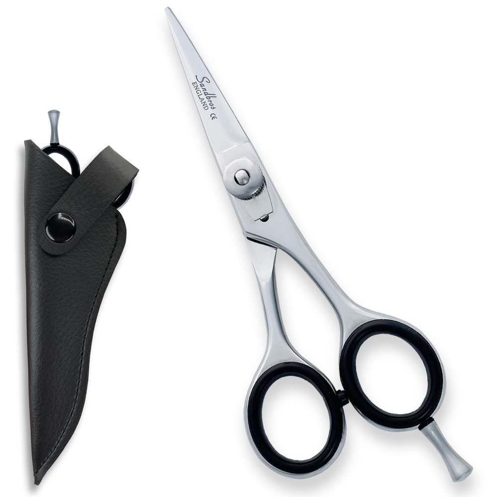 Sandbros Moustache Scissors for Beard & Moustache Hair Trimming | 4.5" Small Sharp Stainless Steel Scissors for Ear & Nose Hair Removal with Leather Pouch