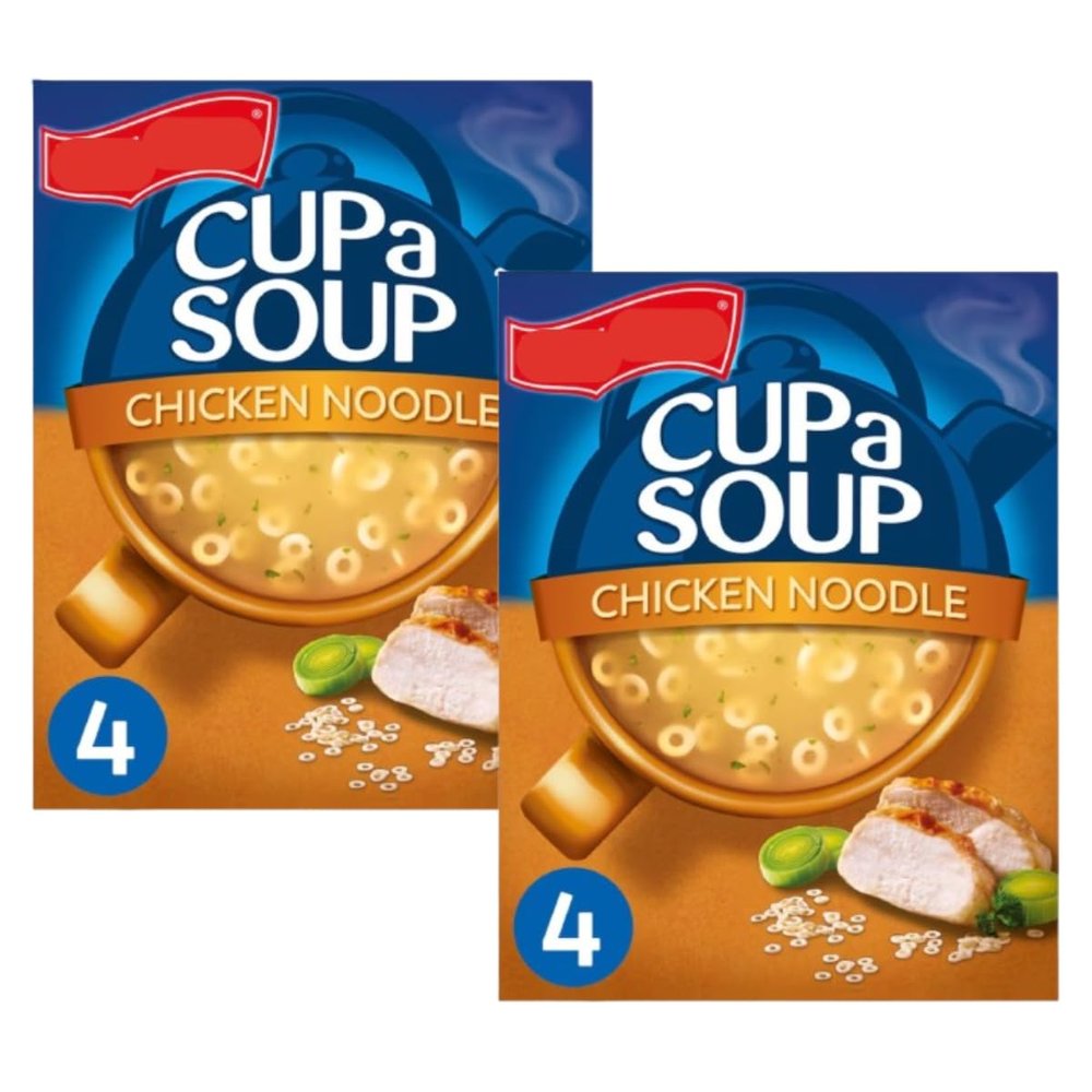 Cup A Soup Chicken Noodle, 4 Sachets per Pack, Pack of 2, 94g, Low in Fat and Sugar, No Artificial Colours or Preservatives