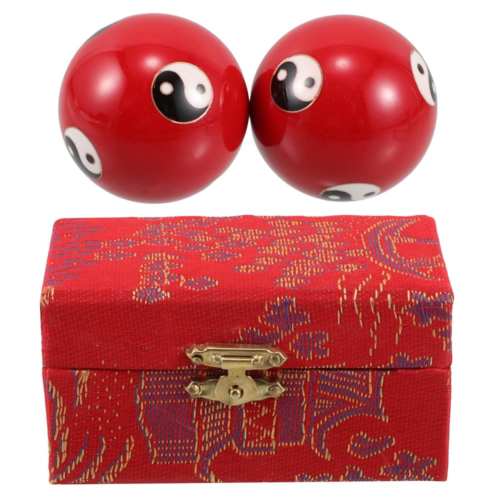 CALLARON Chinese Hand Exercise Balls for Hand Therapy with Soothing Sound Enamel Material Red Colour Includes Present Box for Elderly and Massage