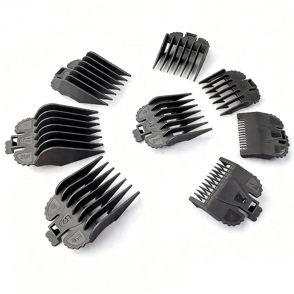 8 PCS Hair Clipper Guards, Hair Clipper Comb Replacement Guards Set, Hairs Trimmer Guards Limit Comb Replacements Compatible with Wahl and Most Clippers for Adults, Children, Pets (Black)