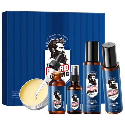 Beard Grooming Kit for Men 5 in 1 Mens Grooming Kit with Beard Shampoo & Conditioner, Oil, Balm & Moisturising Spray, Natural Ingredients Beard Care Set with Deluxe Gift Box for Him Dad Boyfriend