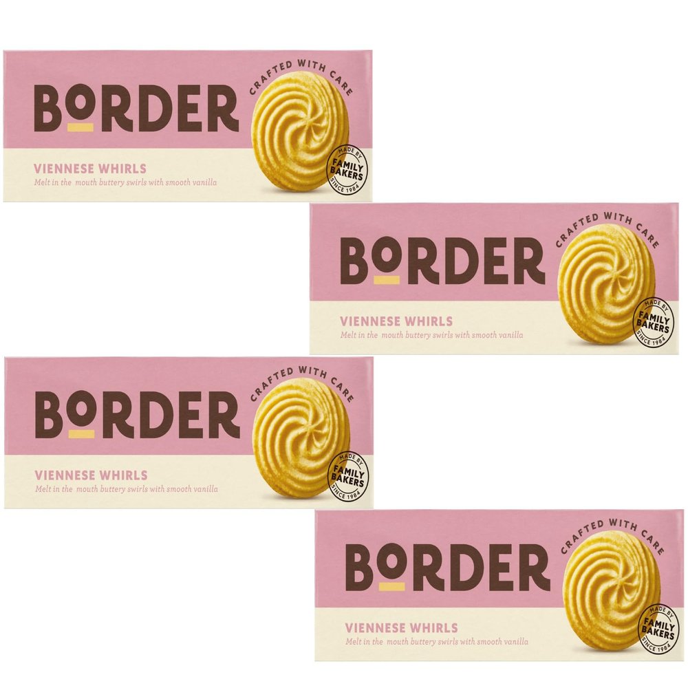 Border Biscuits Viennese Whirls, Pack of 4-145g Made Irresistible Melt Buttery Swirls with Smooth Vanilla Biscuits, Perfect Food Gift for Biscuit Lovers