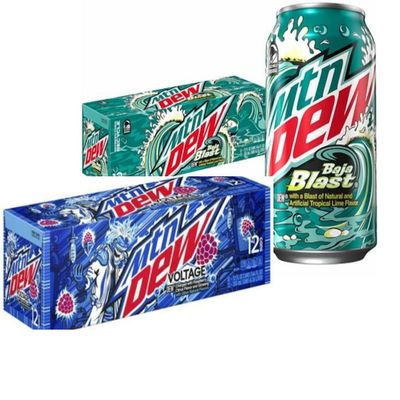 MTNN Dew USA Soft Drink Variety Pack 24 Cans, Baja Blast & Voltage Flavours (12 Cans Each, 355 ml)
