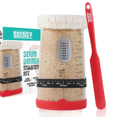 Baker's Secret Pro Sourdough Bread Starter Kit - 34 oz Large Capacity Sourdough Starter Jar with 5 Unique Features for the Perfect Sour Dough Bread & sourdough Starter kit - sourdough Supplies