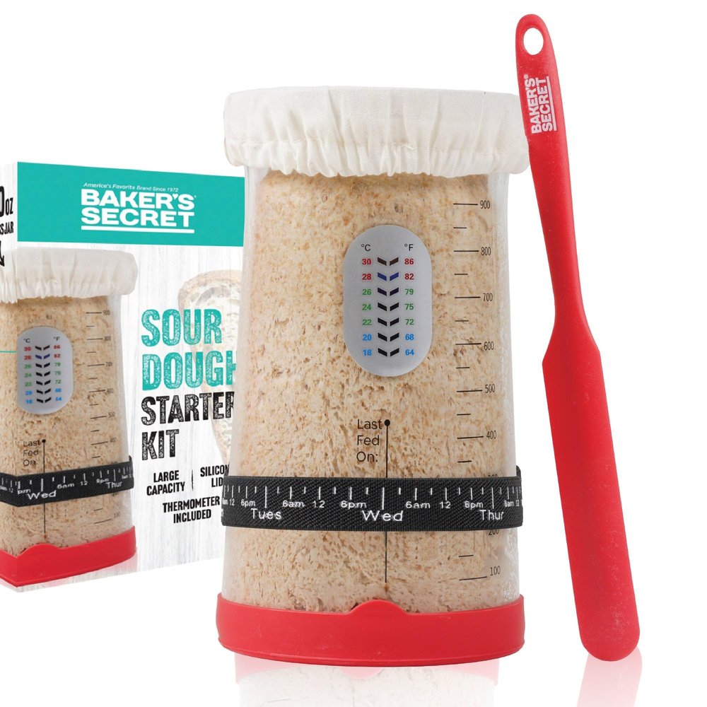 Baker's Secret Pro Sourdough Bread Starter Kit - 34 oz Large Capacity Sourdough Starter Jar with 5 Unique Features for the Perfect Sour Dough Bread & sourdough Starter kit - sourdough Supplies