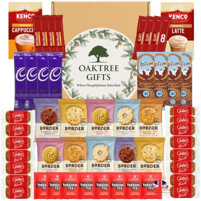 Coffee Hamper Gift Set with Tea, Hot Chocolate and Biscuits Premium 49pc Assortment of Instant Coffee, Chocolate & Tea Coffee and Biscuits Gift Set by TGBK