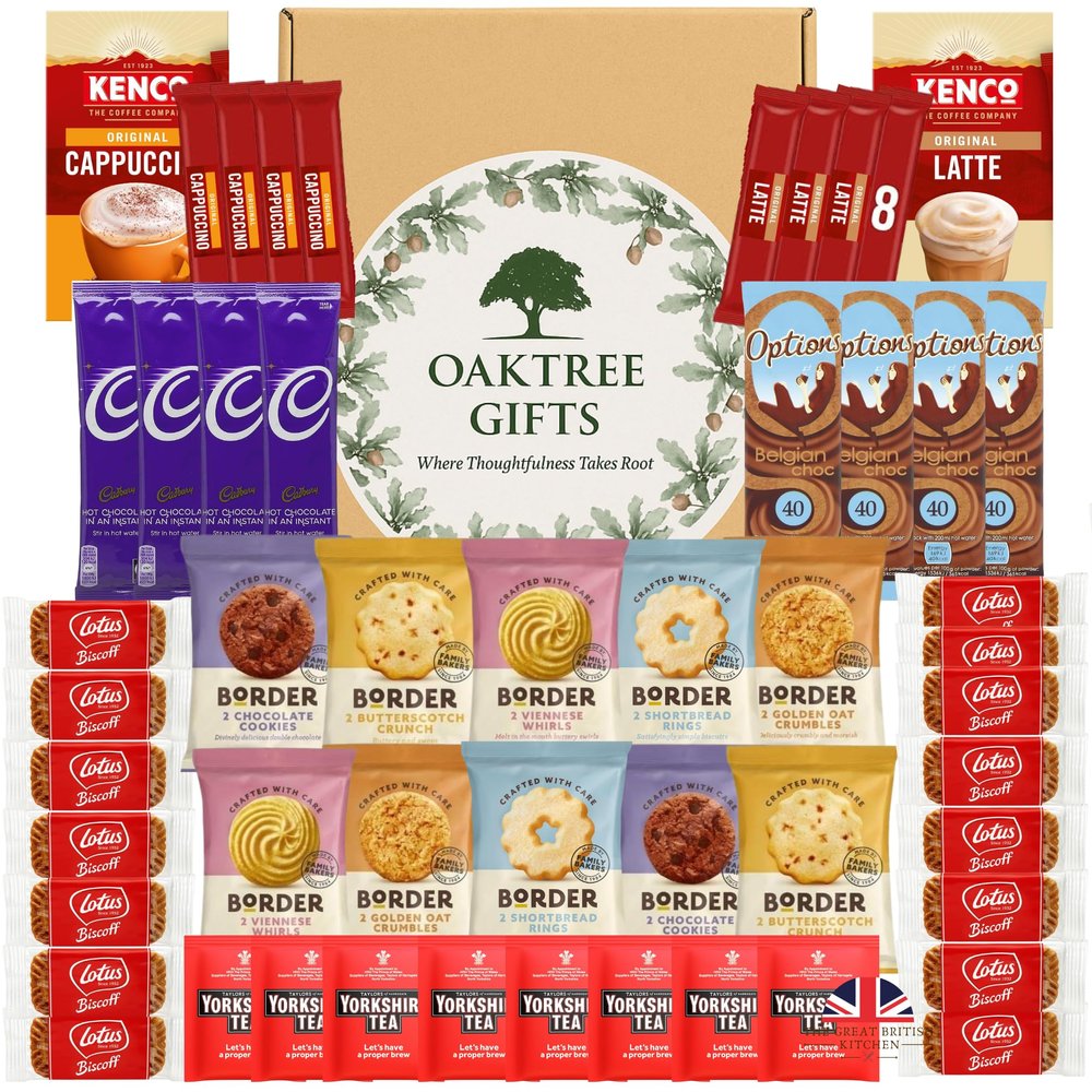 Coffee Hamper Gift Set with Tea, Hot Chocolate and Biscuits Premium 49pc Assortment of Instant Coffee, Chocolate & Tea Coffee and Biscuits Gift Set by TGBK