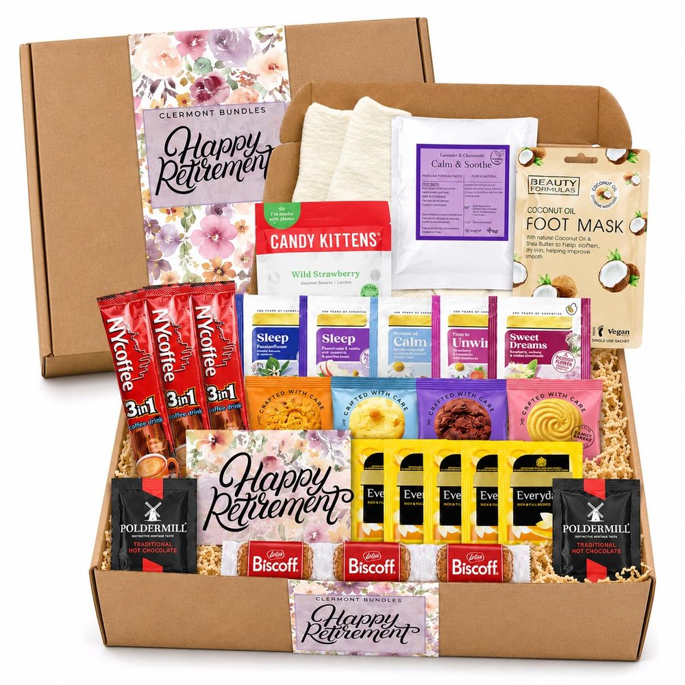 Retirement Gifts for Women. Leaving Gift - Happy Retirement Gifts for Women Teachers Nurses Boss Friends Mom Grandma. Hamper With Comforting Gift. Packed With Chocolate, Sweets, Foot Mask