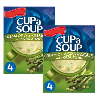 Cup A Soup Cream of Asparagus with Croutons, 4 Sachets per Box, 117g, Pack of 2, Suitable for Vegetarians