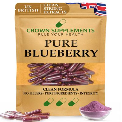 Pure Blueberry Capsules | Clean Formula | Blueberries Supplement | Crown Supplements UK (360 Capsules)