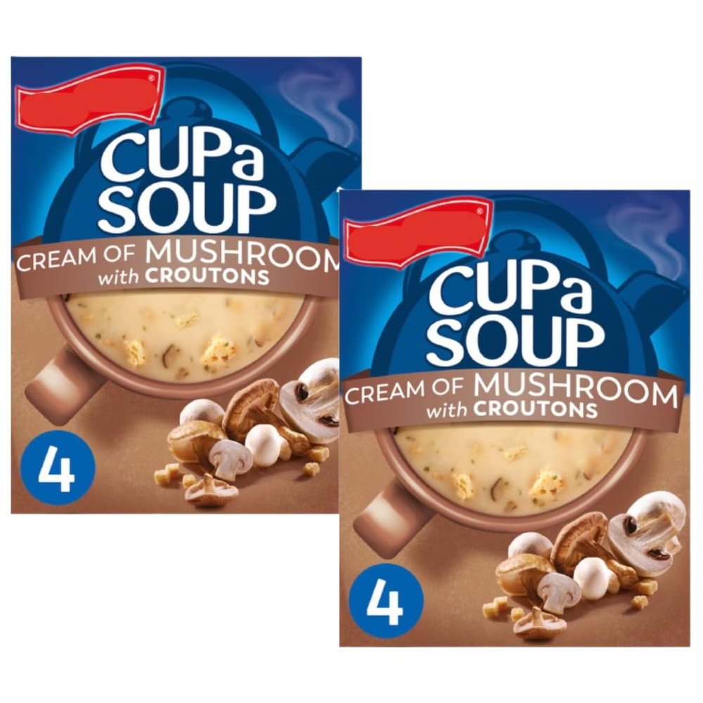 Cup A Soup Cream of Mushroom with Croutons, 4 Sachets per Pack, Pack of 2, 99g, Vegetarian