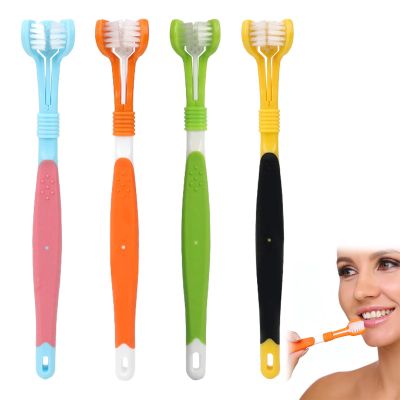 3 Sided Toothbrush 4 Pcs Autism Sensory Toothbrush Set with Soft Bristles Ergonomic Handle Efficient Oral Care Travel-Friendly Three Sided Toothbrush for Kids and Adults