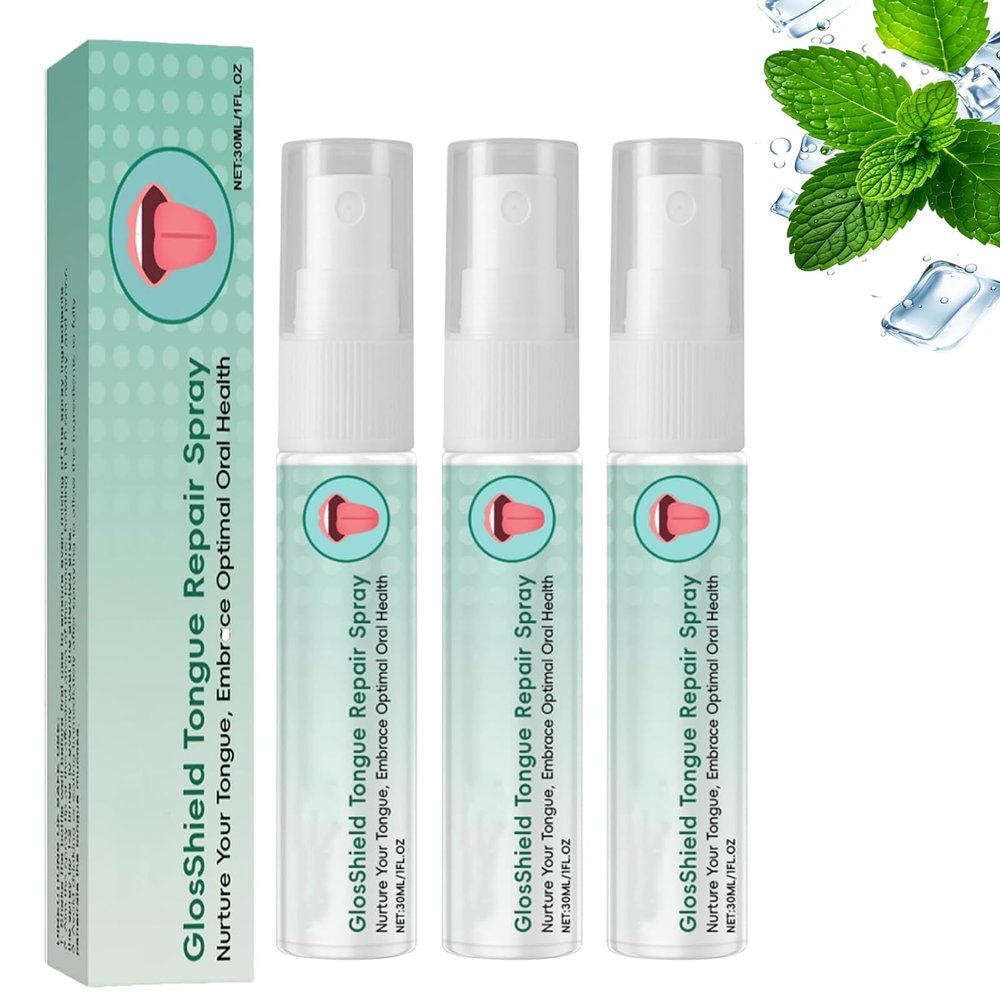 3 Pcs Tongue Repair Spray Dry Mouth Relief,Breath Freshener Sore & Fissured Tongue Relief Daily Oral Hygiene & Mint Freshness