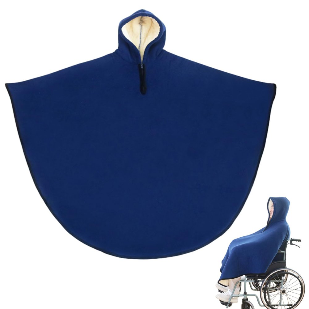 Wheelchair Blanket Warm Fleece-Lined Hooded Wheelchair Poncho Windproof & Waterproof Full Body Cover for Adults Men Women Poncho