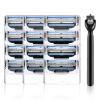 12 Pcs Razor Blades Refills 3 Layered Razor Blade,Manual Men Shaver Blade Refills,Compatible with Mac-h 3,Double Layer Lubrication Strip,with Knife Holder view 1