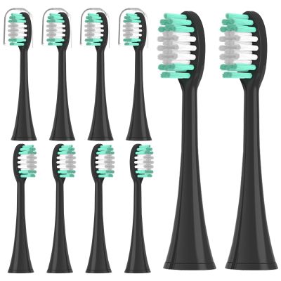 10 Pack Replacement Toothbrush Heads for Aquasonic Black Series/Duo PRO Series/Vibe Series Electric Toothbrush Replacement Head,Food-Grade Soft Nylon Bristles, Curved Shape Design (Black)
