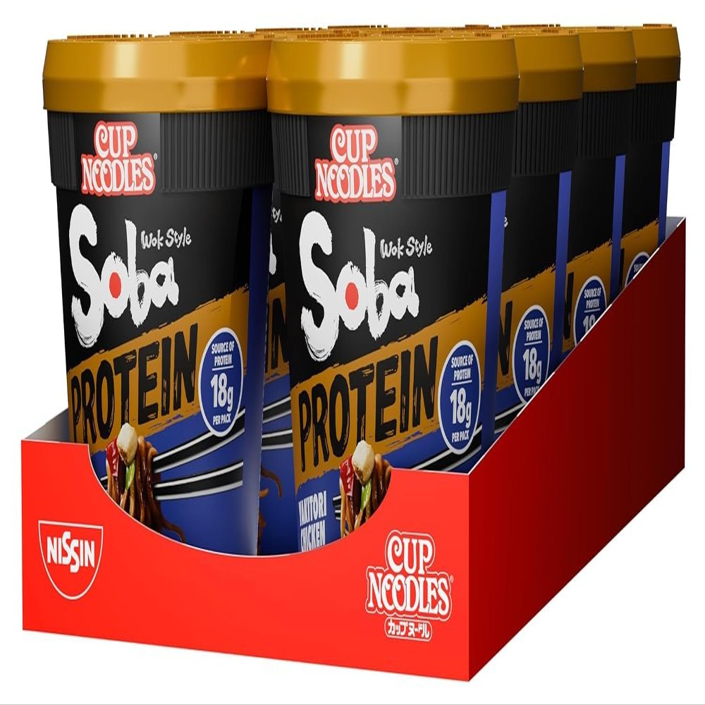 NISSIN Soba Protein Yakitori Chicken Instant Wok Style Noodles Pot, 18 g of Protein, 90g (Pack of 8)