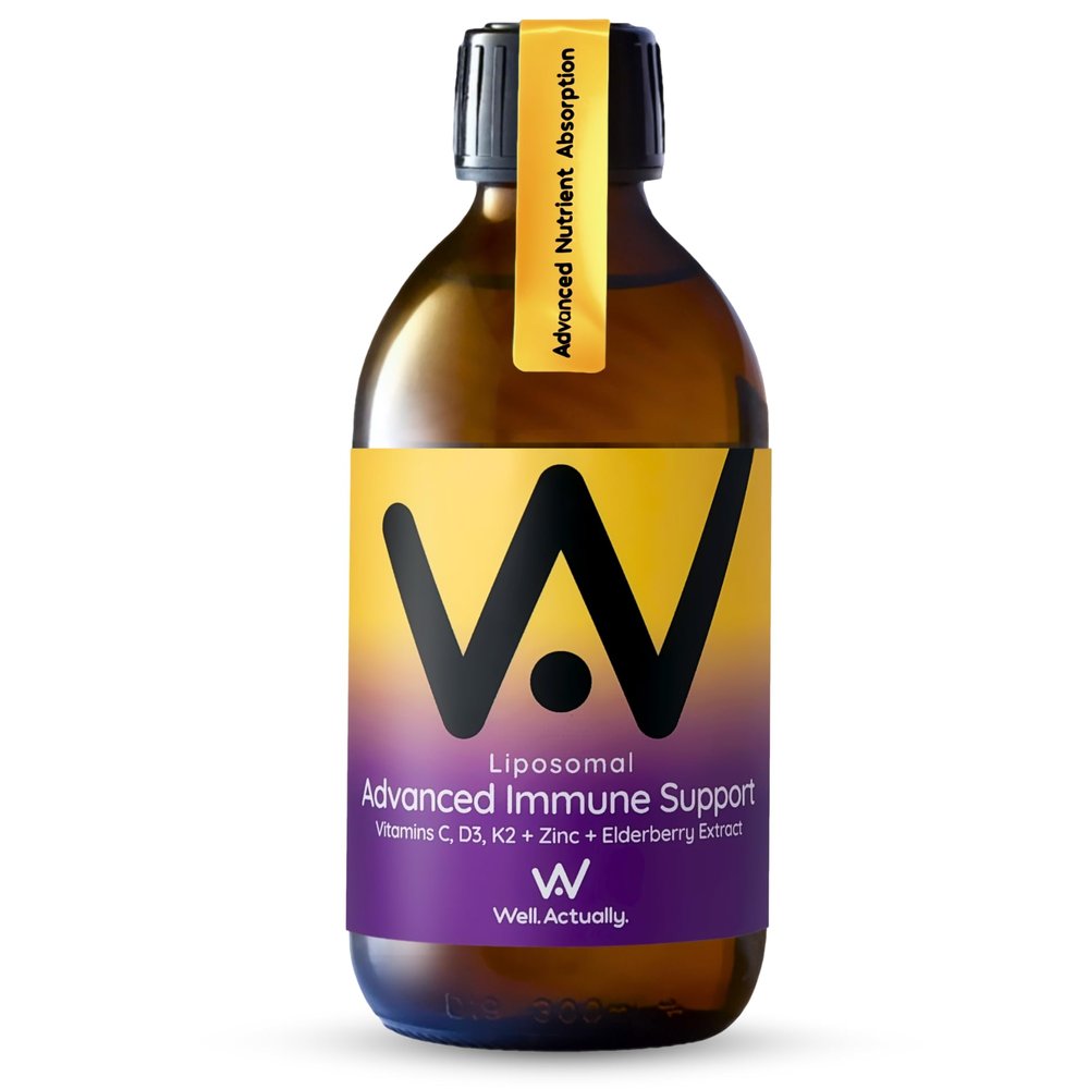 WELL ACTUALLY Advanced Immune Support & Elderberry - Liquid Liposomal Vitamin C 1000 mg, Vitamin D3 2000 IU, Vitamin K2 MK-7 & Zinc Immunity Complex Elderberry Syrup Alternative Vegan, 25 Servings