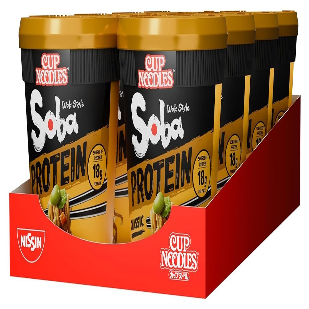 NISSIN Soba Protein Classic Instant Wok Style Noodles Pot, 18 g of Protein, 90 g (Pack of 8)