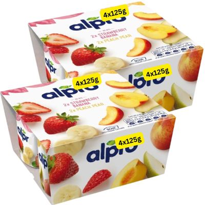 Dairy Free Yoghurt Strawberry with Banana and Peach Pear Alpros (8x125g)