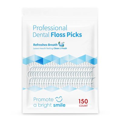 150 Count Unflavoured Dental Floss Picks, 2-in-1 Toothpick Tail, Shred-Resistant Floss Sticks for Tight Teeth Cleaning, Daily Oral Care, Family Pack Moisture-Proof Sealed Bag Package