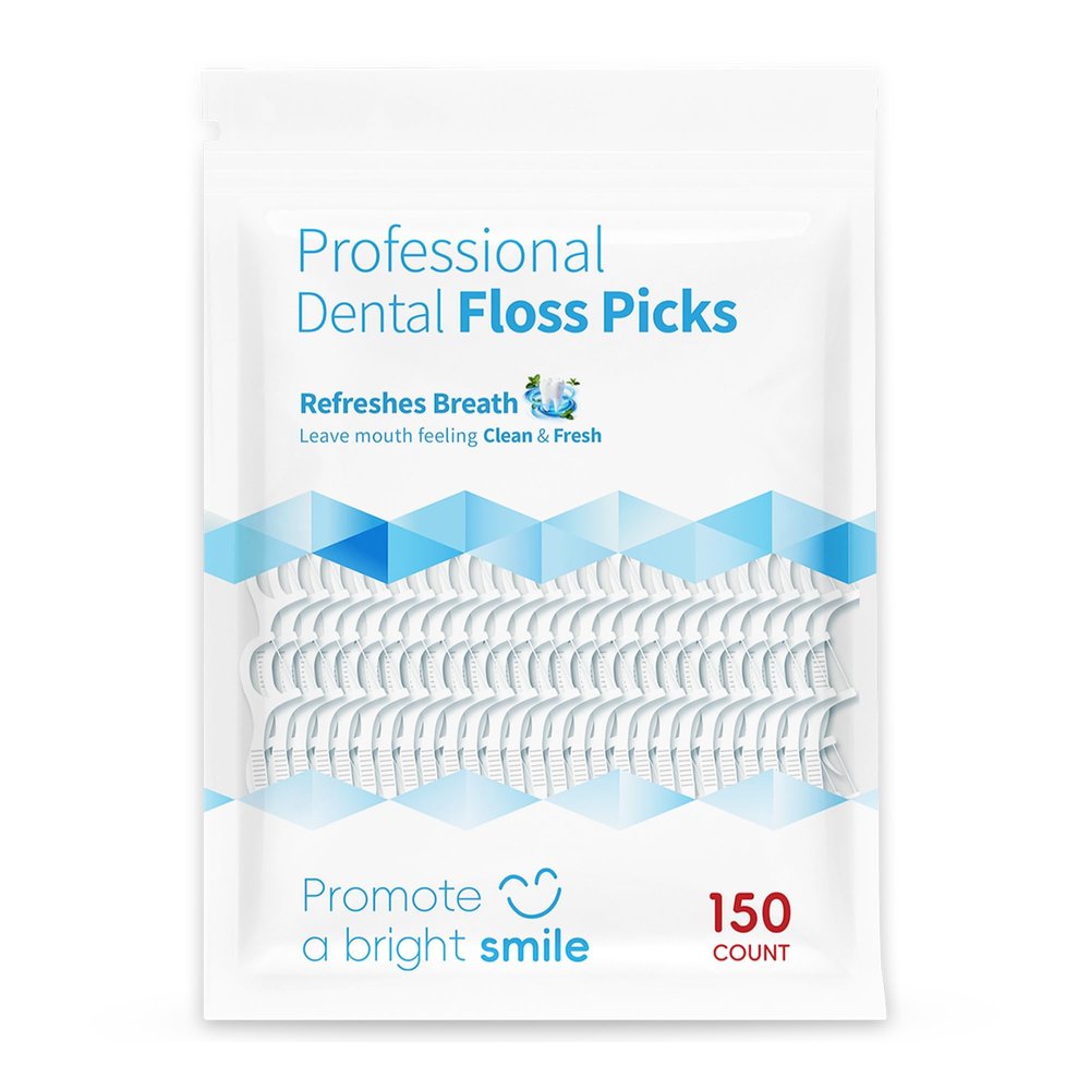 150 Count Unflavoured Dental Floss Picks, 2-in-1 Toothpick Tail, Shred-Resistant Floss Sticks for Tight Teeth Cleaning, Daily Oral Care, Family Pack Moisture-Proof Sealed Bag Package