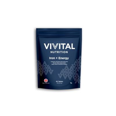 Vivital Nutrition Iron + Energy Tablets | 60 Tablets (60 Servings) | High Strength Iron from Ferrous Fumarate | Supports Energy, Focus & Red Blood Cell Formation | Vegan