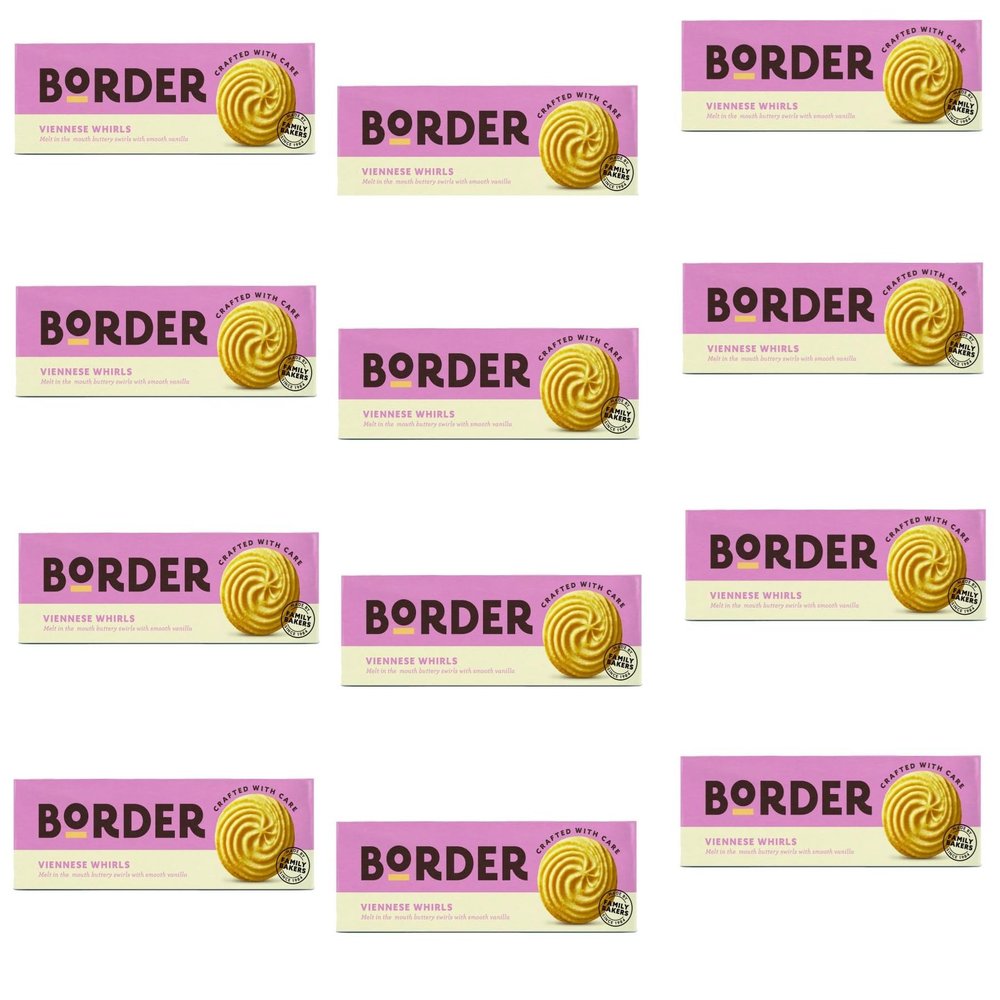 Border Biscuits Viennese Whirls, Pack of 12-145g Made Irresistible Melt Buttery Swirls with Smooth Vanilla Biscuits, Perfect Food Gift for Biscuit Lovers - Total 108 Biscuits