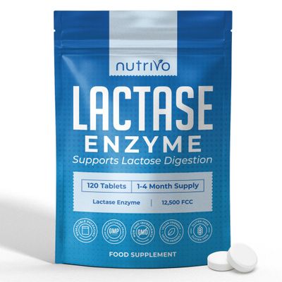 Nutrivo Lactase Tablets | High Strength Lactose Intolerance Tablets 12,500 FCC | 1-4 Month Supply | Lactase Enzyme | Support Dairy and Lactose Digestion