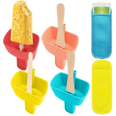 SPOKKI 4 Drip-Free Ice Lolly Holders for Children and 2 Popsicle Holder Pockets BPA-Free Ice Holder Kids Silicone Ice Holder for Children Reusable Ice Holder with Straw for Toddlers