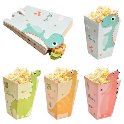 24 Pcs Dinosaur Popcorn Bags,4 Colors Cute Popcorn Favor Boxes,Paper popcorn Holders,popcorn Cartons for Party Birthday Movie Night Carnival Theater