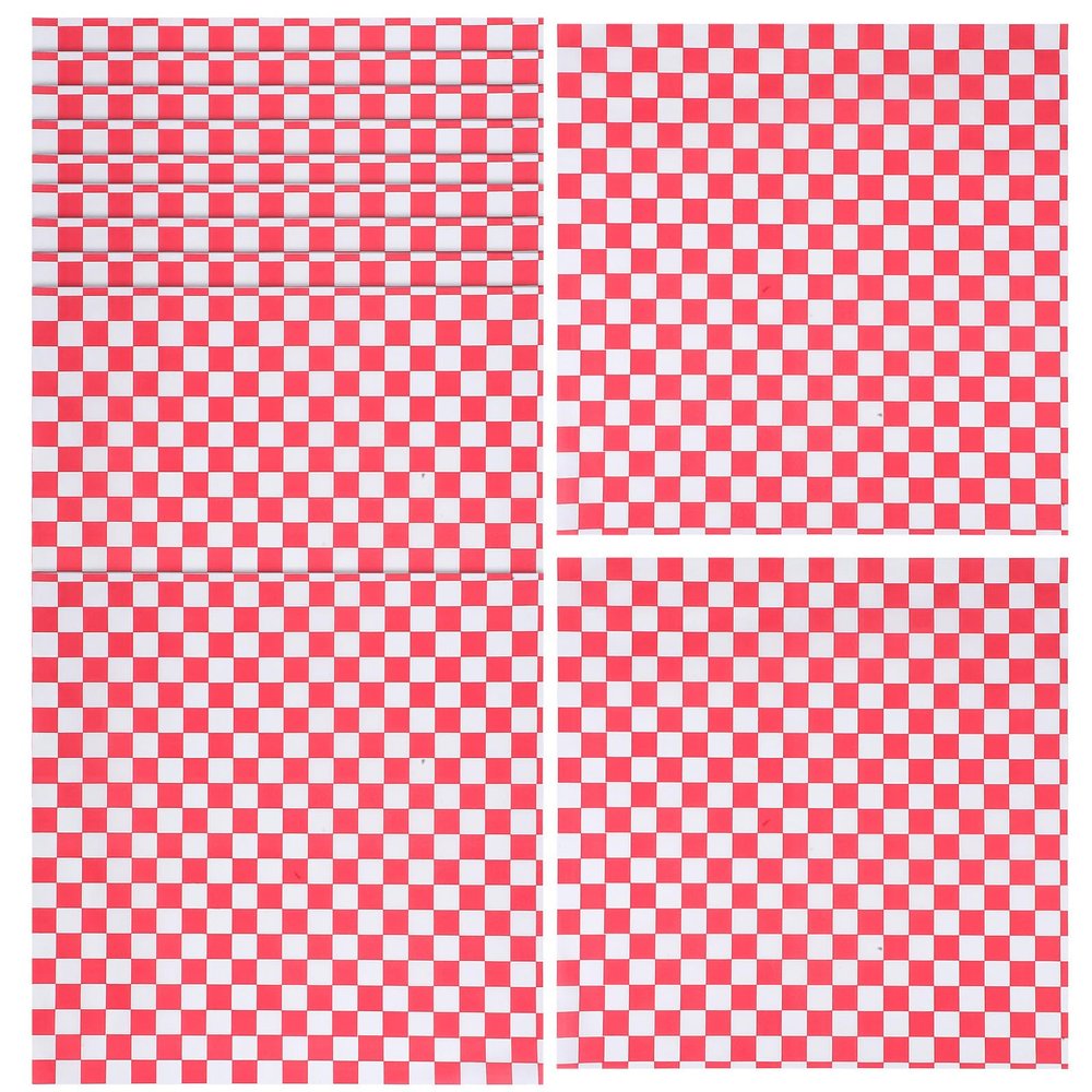Mikikit 50pcs Red Gingham Greaseproof Sandwich Wrapping Paper Sheets 30x30cm, Oil-Resistant Food Basket Liners for Burgers, French Fries, Baking, and Packed Meals